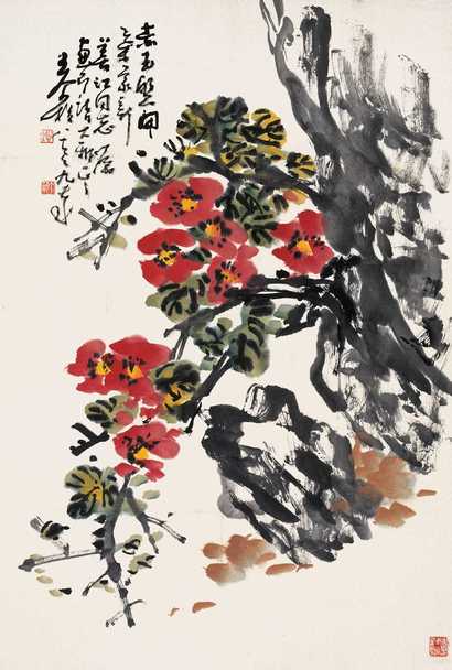 王个簃 茶花 立轴